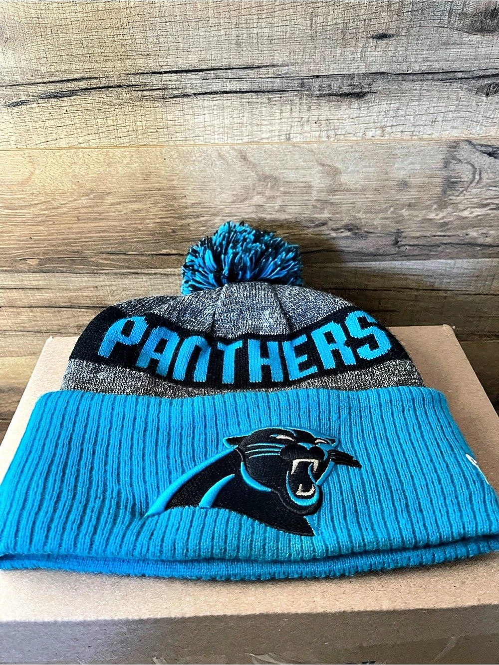 New Era Carolina Panthers NFL Pom and Cuff Knit Hat Blue & Black